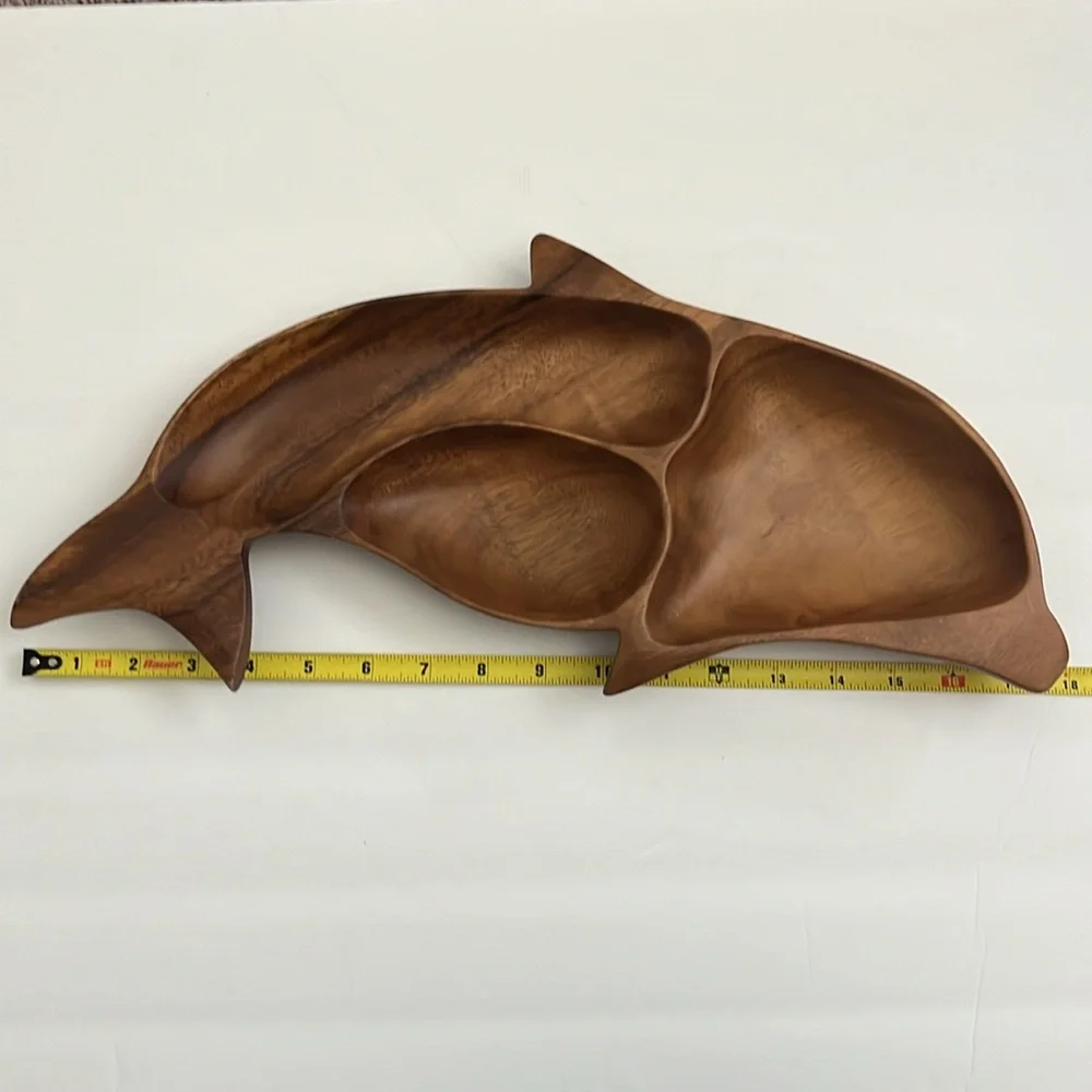 Dolphin Monkey Pod Wood Divided Tray Charcuterie Snacks Trinkets Sea Lif…